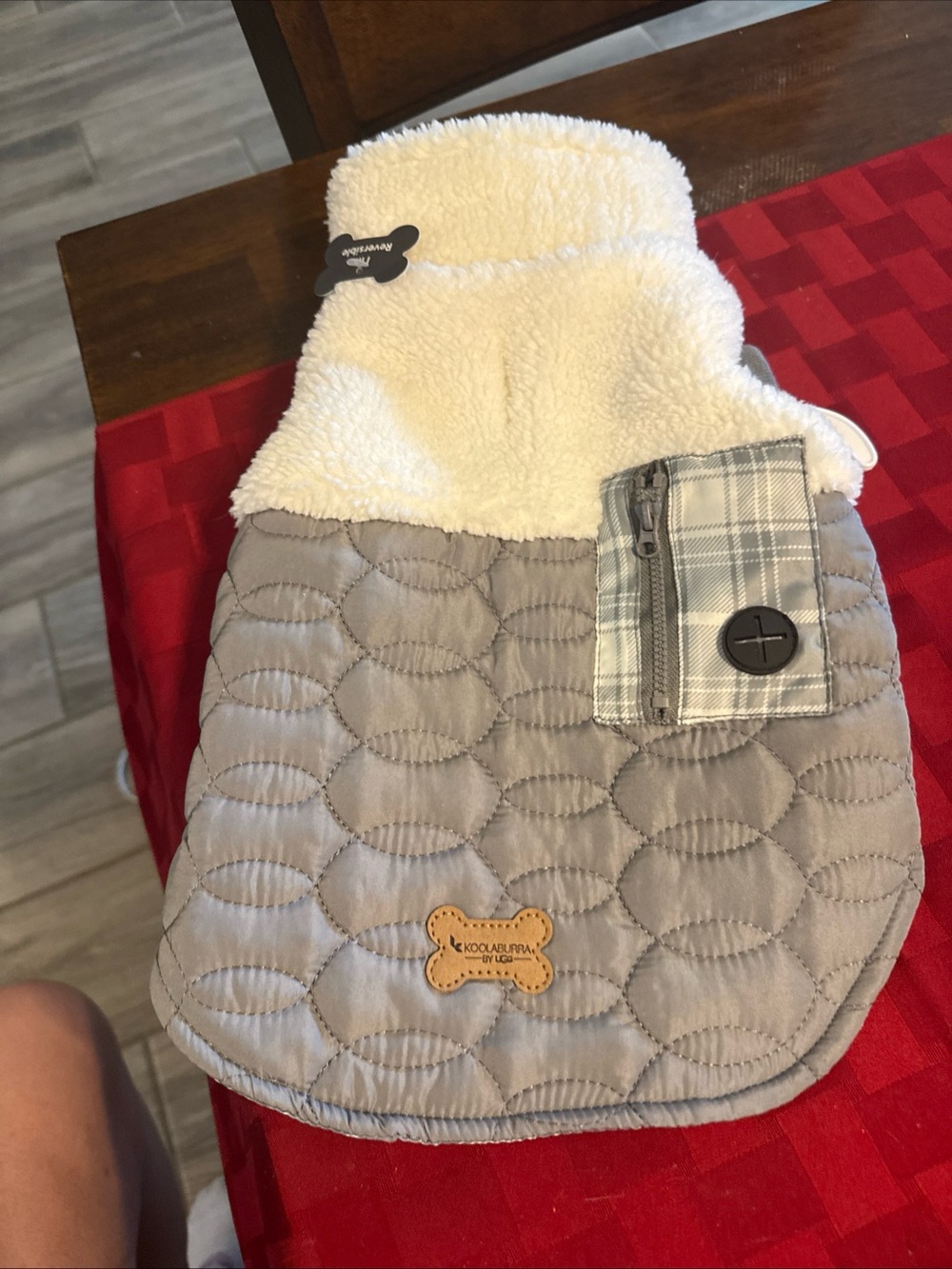 Koolaburra dogs Quilted Gray Sherpa-Lined Jacket